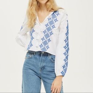 Topshop Pom Pom Smock Bohemian Crop Top